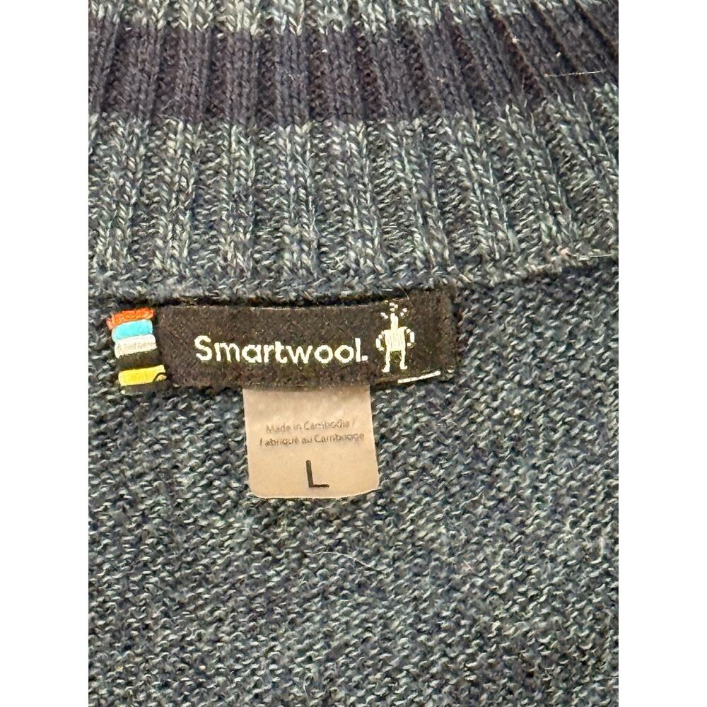 Smartwool Mens Large Ripple Ridge 1/4 Zip Sweater Blue Wool Blend Pullover - Picture 5 of 8